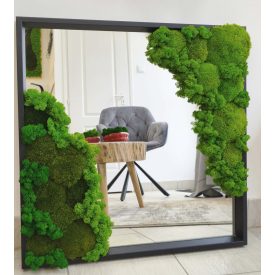   " A természet tükre" - fekete keretben tükör zuzmóval 65 cm x 65 cm 